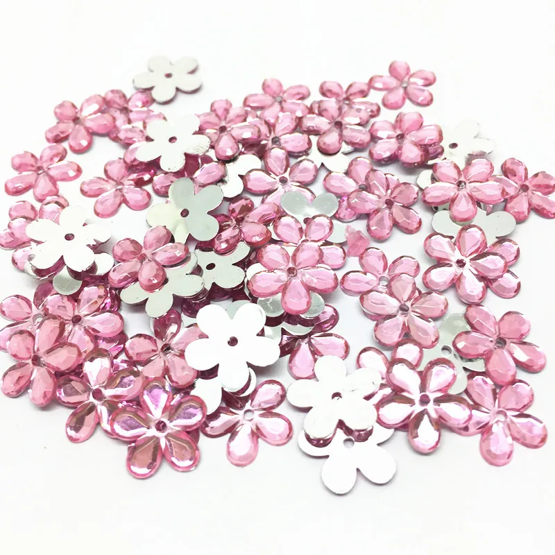 1000pcs 11mm Pink Flower Flatback Gems Embellishments One Hole Crafts