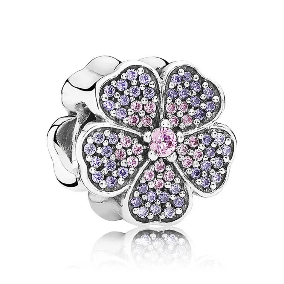 

Authentic 925 Sterling Silver DIY Jewelry Sparkling Primrose Charms fit Pandora Bracelet Bangle Enamel & Purple CZ Girl Gift