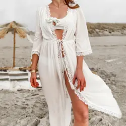 Купальный костюм, 2019 хлопок, белое пляжное платье, кружевной халат, накидка, накидка на купальный костюм, кафтан, пляж, Saida de Praia
