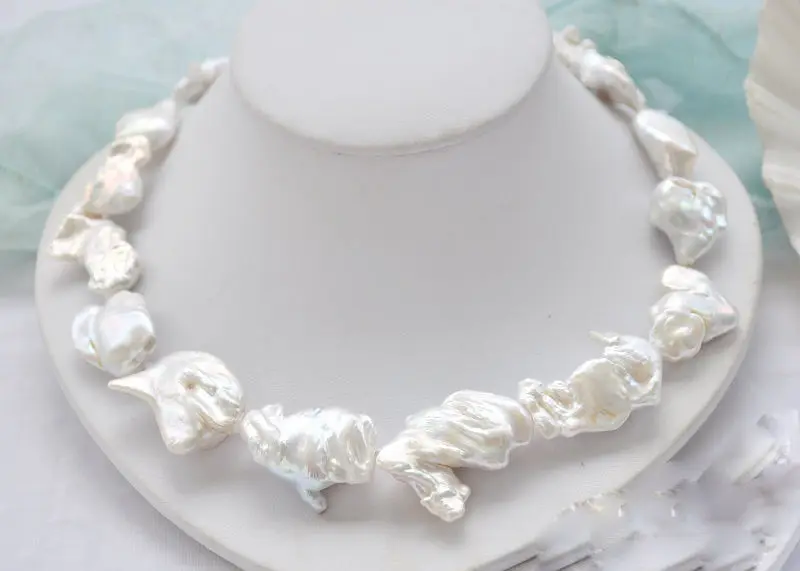 

natural 18" 35mm white baroque KESHI REBORN PEARL NECKLACE bowkn 5.27