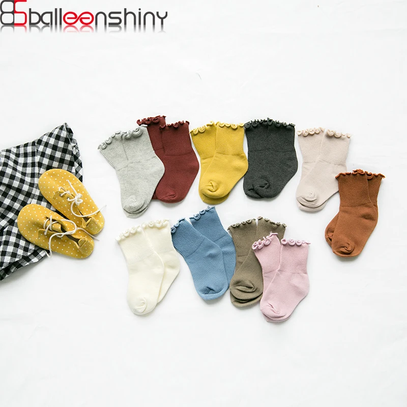 

BalleenShiny Kawaii Baby Girl Socks Toddler Solid Color Lace Cotton Socks Kids Princesses Ankle Socks For Summer Springs