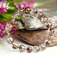 Чистый натуральный кофе слюдяной титановый волос иглы рутил кварц Rutilated готовой стрейч браслет круглые ювелирные бусины 10 мм