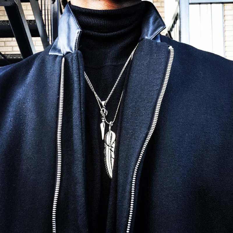 

Mcllroy pendant necklace men/stainless steel/gold/vintage feather link chain long pendants necklaces punk men jewelry valentine