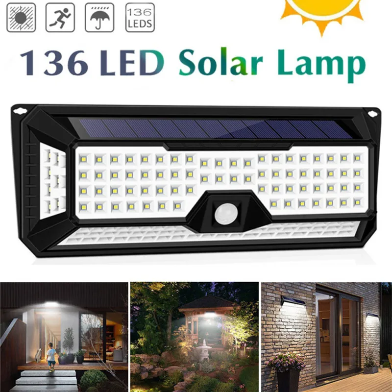 

3 Modes 270 Degree Solar Pir Motion Sensor Lamp 136 Led 1810lm Garden Solar Lights Solar Ip67 Waterproof Led Wall Light Outdoor