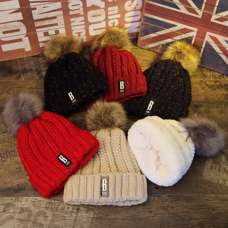 

Letter B Women Winter Hats with Ball Knit Hat for Women