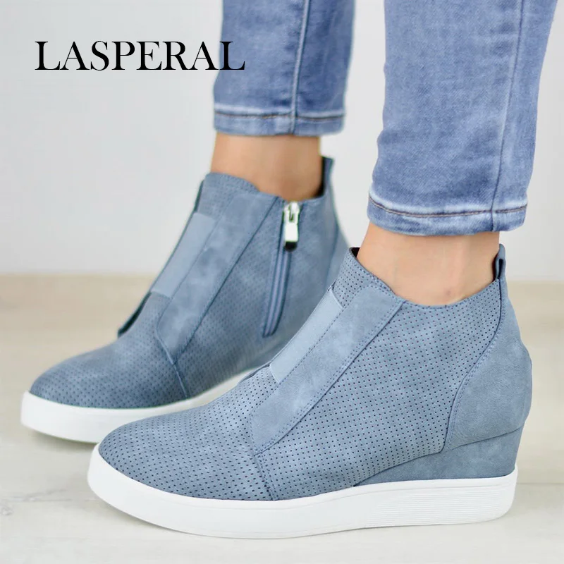 

LASPERAL 2019 Sneakers Platform Woman 2018 Autumn High Top Female Casual Shoes Wedge Side Zipper