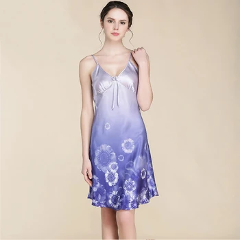 

CEARPION Summer Sexy Women Suspender Skirt Sleepwear Chinese Style Print Flower Spaghetti Strap Nightgown Casual Daily Nightie