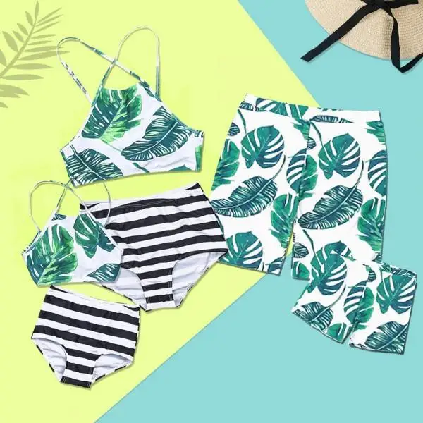 

Leaf Swimwear Family Matching Swimsuit Beach Mother Daughter Bikini Dad Son Swim Trunks Mommy and Me Clothes Family Outfits Look