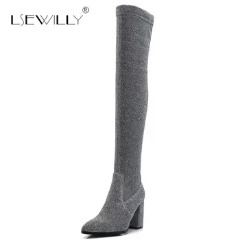 

Lsewilly 2018 large Sizes 32-42 Women stretch cloth over the knee Boots Slip On Woman Shoes boot leisure Winter long Boots S980