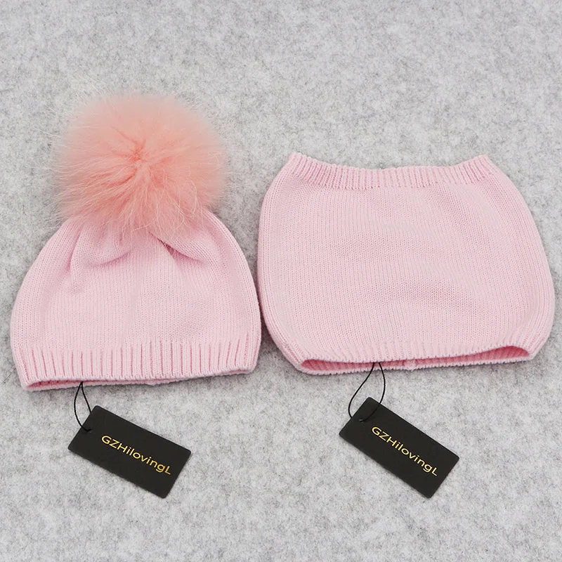 Winter Warm Kids Scarf Hat Sets Baby Boys Girls Knitted Caps Pom Poms Ball Children's Beanies Bib Scarf Set GZHILOVINGL