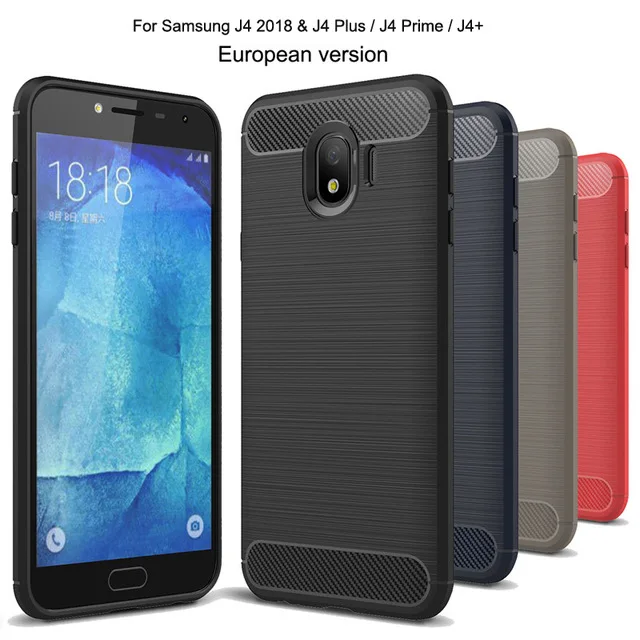 

Luxury Carbon Fiber Protective TPU Silicone Back Cover For Samsung Galaxy J4 2018 J4 Plus Soft Silicone Shockproof Phone Case