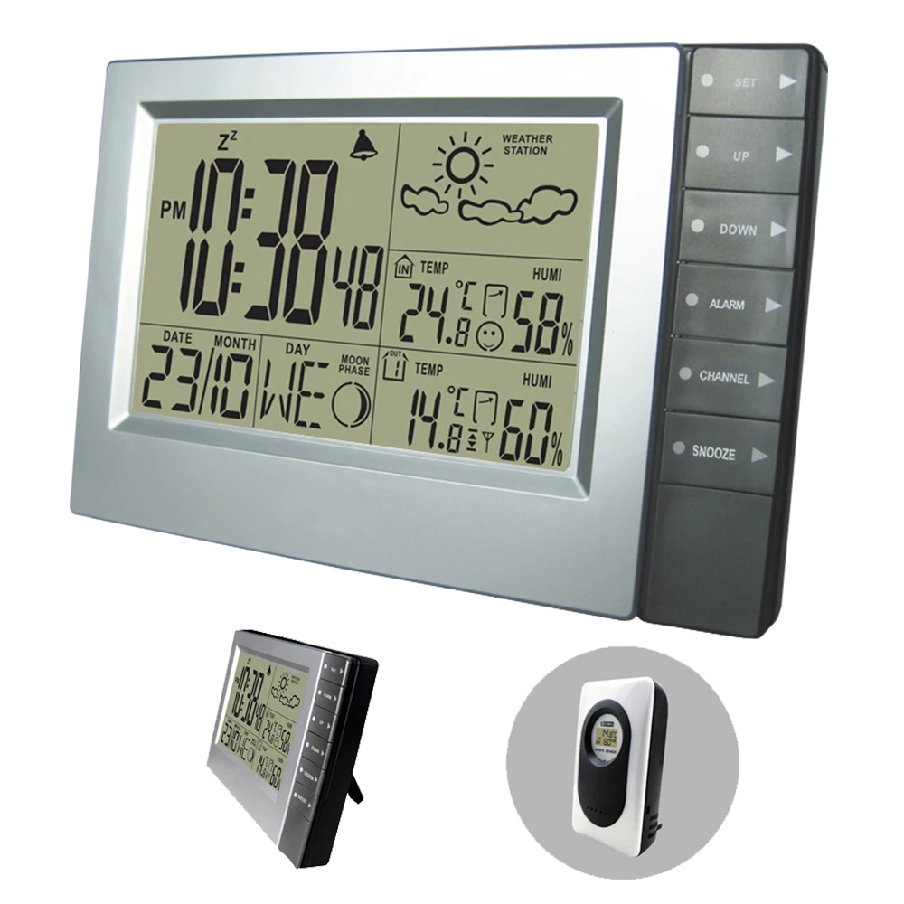 

DYKIE Creative Multi-function LCD Wireless Weather Station Clock, Stylish Simple Electronic Clock Alarm Clock Thermometer