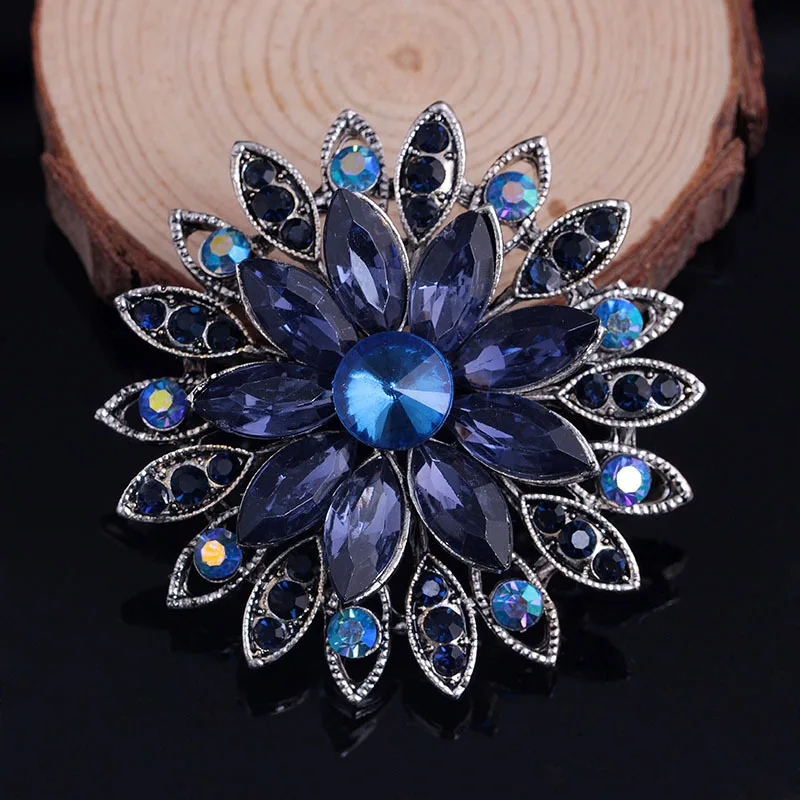 Danbihuabi броши для свадьбы Bijoux Broches Модные Винтажные женские Броши со стразами чернильные синие хрустальные броши-булавки в виде цветов