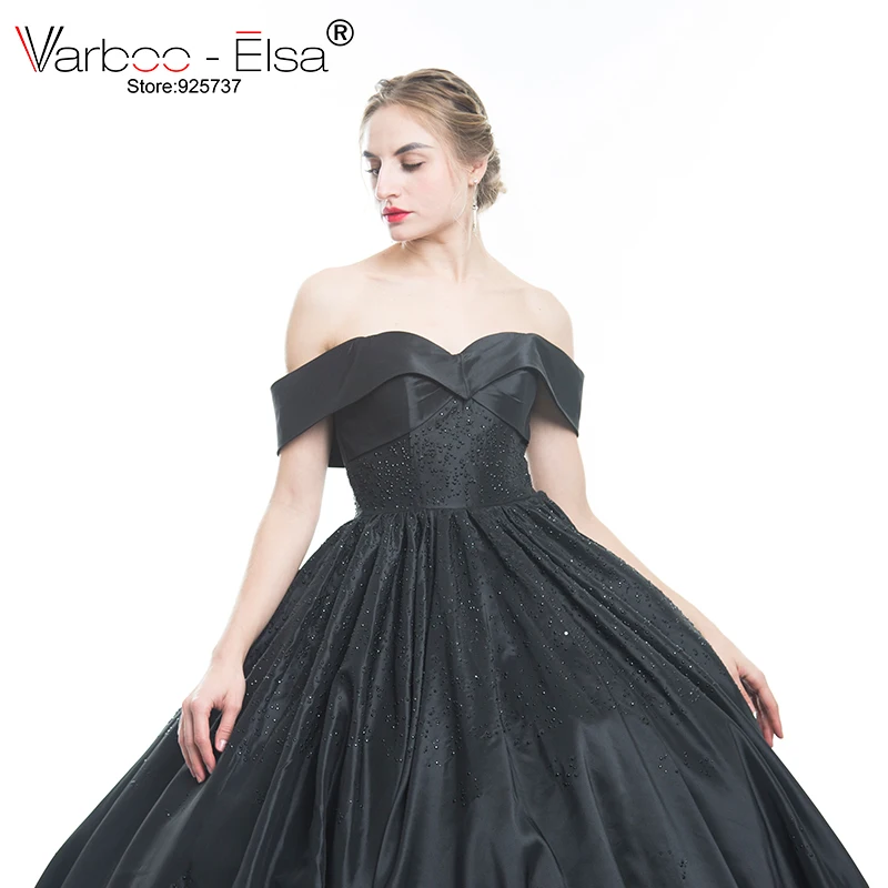 Elegant Black Ball Gown Sweetheart Neck Off Shoulder Beading Formal Evening Gowns Dresses Satin Evening Dress Vestido De Noiva black evening dresses