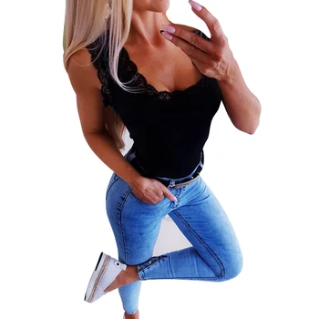 

Sexy Women Summer Lace Patchwork Sleeveless Cross Strap Backless Bodysuits Ladies Black Slim European Casual Bodysuits SJ3535M