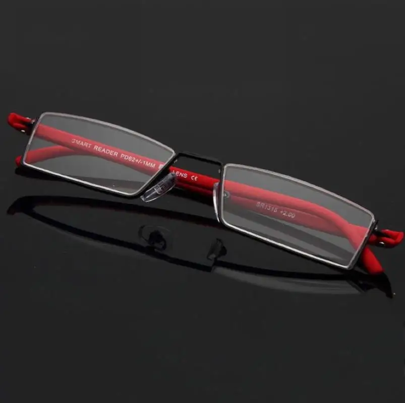Mayitr 1 pc Unisex medio marco gafas de lectura sin montura 2 colores lector profesional gafas presbiópicas con funda + 1,0- + 4,0