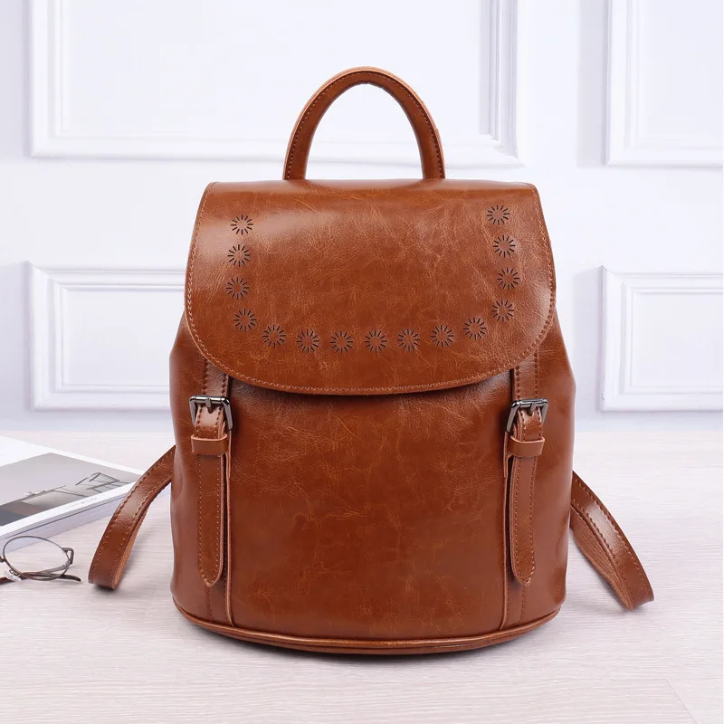 

Genuine Oil Wax Leather Men Bags For Fashion backpack Shoulder Vintage Retro Women Bags Bao