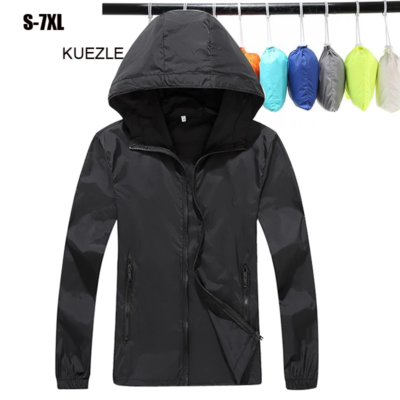 

11 color 7XL Jackets Spring Autumn Fashion Hooded Solid Windbreaker Zipper Pockets Casual Long Sleeves Coats Plus Size Outwear