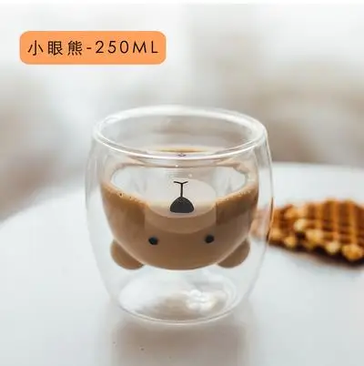 Стеклянная креативная прозрачная кофейная кружка с двойными стенками и изображением медведя, кота, утки, молочного сока, милая чашка, подарок для девушки, чашка с кошачьей лапой - Цвет: 3