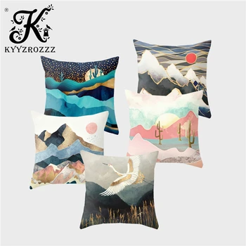 

Creative Geometric Cushion Set Mountain Peak Sun Whale Polyester Printing Car Sofa Office Home Decoration Pillowcase