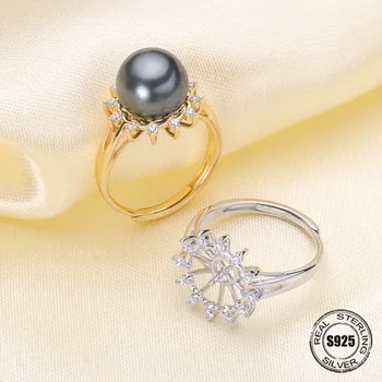 

Fashion Pearl Ring Accessories,925 Sterling Silver Ring Findings, Adjustable Ring Jewelry Parts Fittings Mountings DIY Girl Gift
