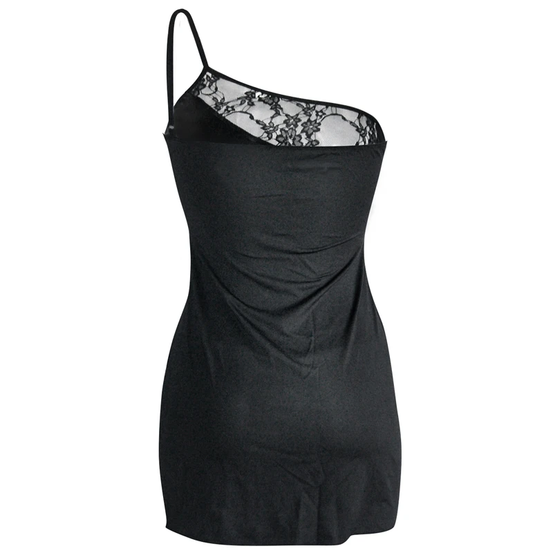 Sexy Lace Leather Club Mini Dress Lady's One Shoulder Vinyl Dress Sexy Club Dress 2016 Womens Party Night Club Dresses W1120 (5)