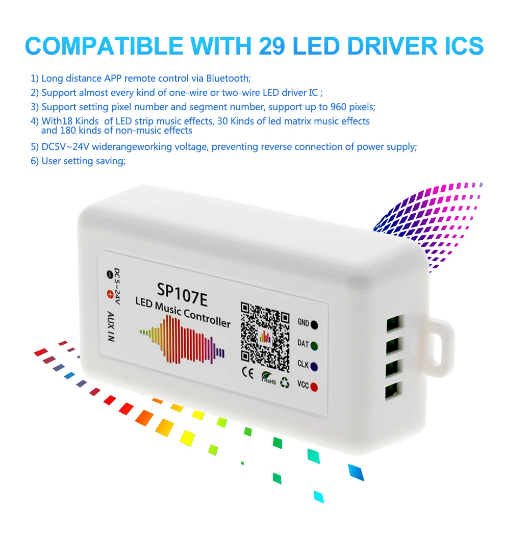 SP107E светодиодный музыкальный контроллер Bluetooth волшебный контроллер DC5-24V 2048 пикселей для WS2811 2812 2801 6803 IC Светодиодная лента