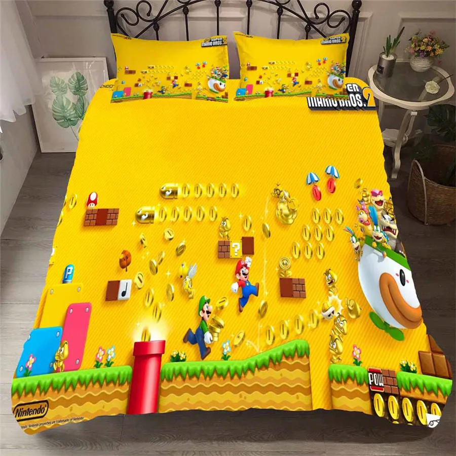 

HELENGILI 3D Bedding Set Mario Print Duvet Cover Set Bedcloth with Pillowcase Bed Set Home Textiles #MLA-20