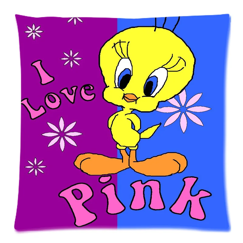 Tweety Bird Pattern Cotton Linen Pillow Case Cushion Cover 17 7