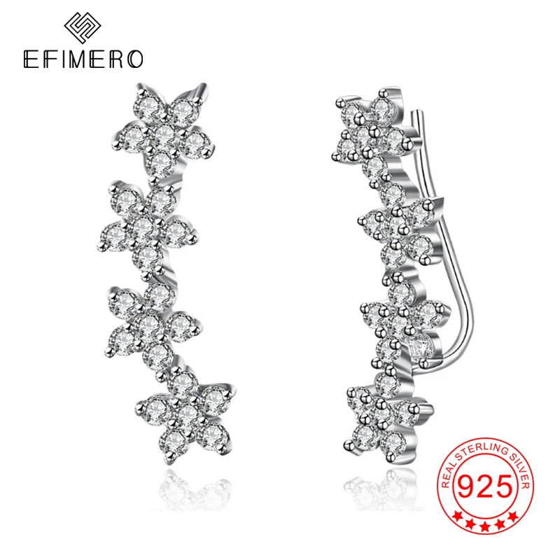 

Ear Climber Earrings Real 925 Sterling Silver Flower Crawler Earring Cubic Zirconia Stud Earring Fashion Jewelry for Women Girls