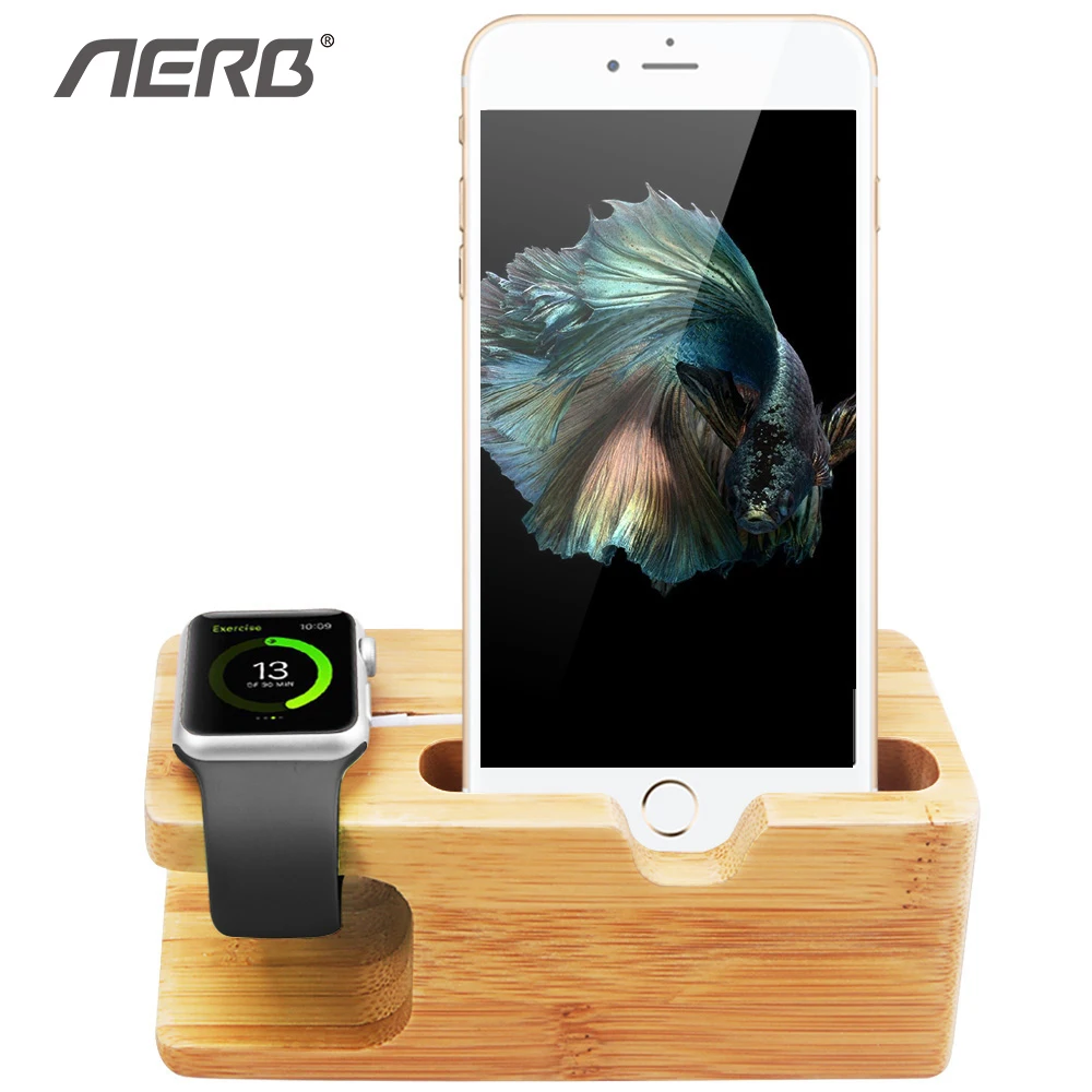 Aerb бамбука держатель телефона для iPhone 5 5S 6 6S Plus зарядная станция станции Стенд