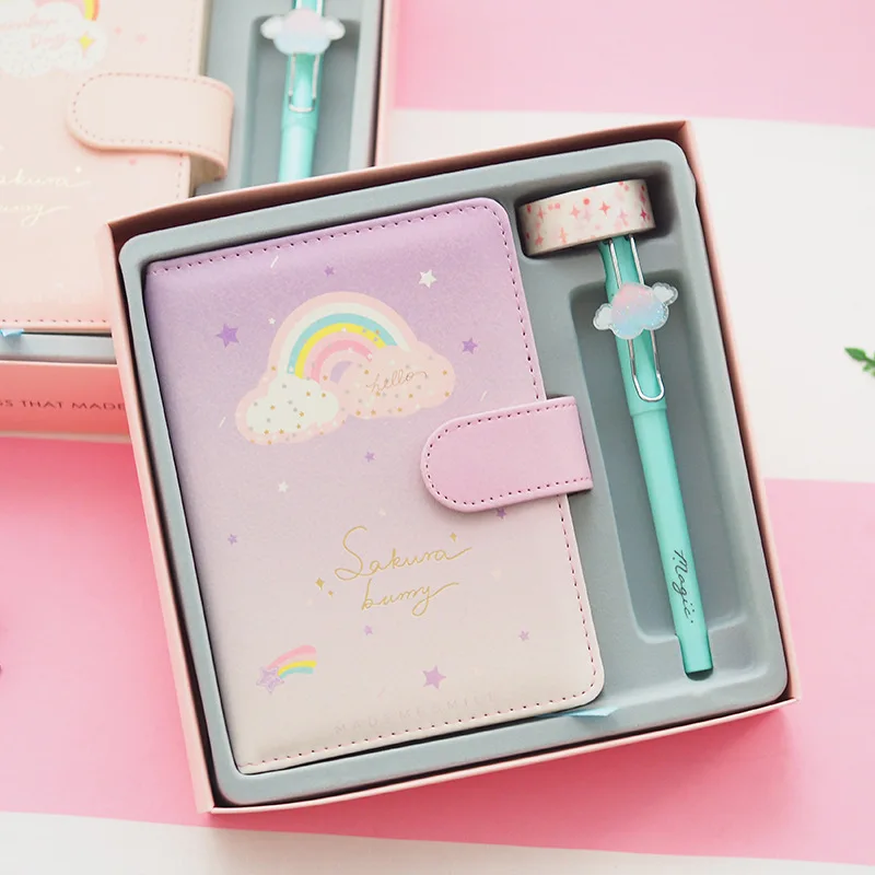 

Rainbow Colorful Notebook Quality Notebook Set With Pen Kawaii Journal And Washi Tape Stationery School Supplies Study Gift Set