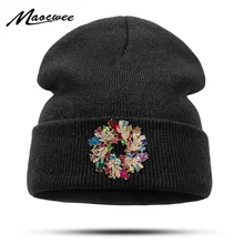 Beanies шапка Skullies Хлопковая женская вязаная шапка теплая Женская Зимняя кепка Выходная шляпа стразы цветок брошь под старину шпильки для женщин