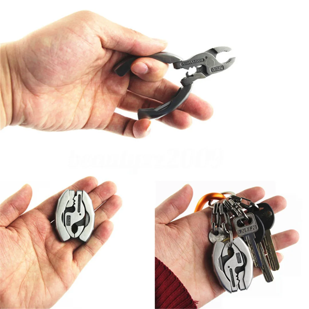 Silver  Mini Multifunctional Tool 9 in 1 Multitool Keychain Plier Screwdriver Pocket Tools