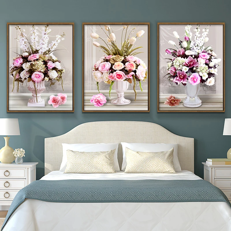 DIY Needlework,Cotton Thread DMC Cross stitch,Embroidery kit, Printed On Fabric,flowers,Rose Vase Printed pattern Cross-stitch