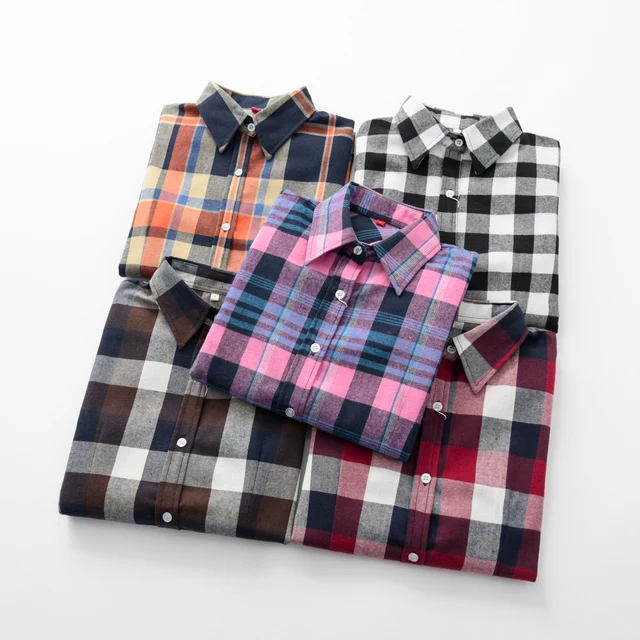 2021 New Brand Women Blouses Long Sleeve Shirts Cotton Red Black Flannel Plaid Shirt Casual Female Plus Size Blouse Tops Clothes 2