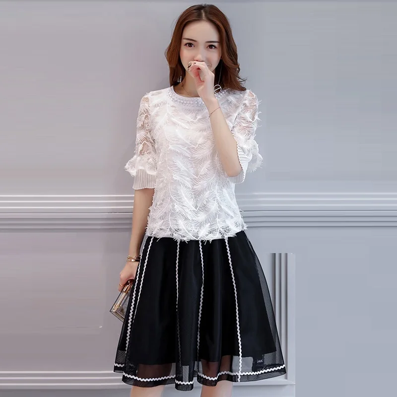Spring Cute Gauze Skirt Suits 2017 New Summer Fashion Casual Two piece