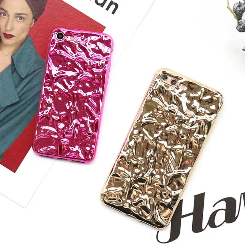 Luxury Flashing 3D Plating Wrinkled Tin foil Soft TPU Case for iphone 6