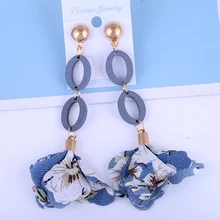 LiuXSP Cloth Tassel Drop Earrings Long Earrings Fashion 2020 New Pendant Earrings Wooden Fabric Ladies Best Gift For Couples gray black long stripe cloth drop earrings