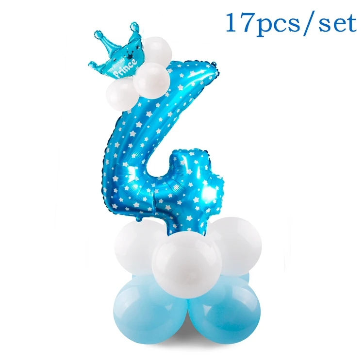QIFU Baby Shower декор синий мальчик розовый девочка подарки воздушные шары из фольги в виде цифр латексные воздушные сувениры для вечеринки ко дню рождения 1-й первый воздушный шар на день рождения - Цвет: 17pcs Blue 4