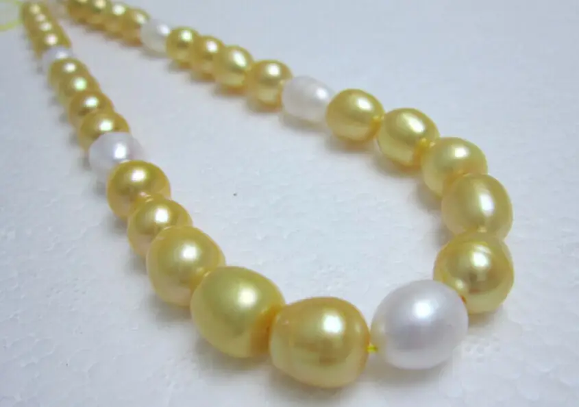 

HOT## Wholesale FREE SHIPPING Natural 13mm south sea white golden Multicolor pearl necklace 19" 14K GOLD CLASP
