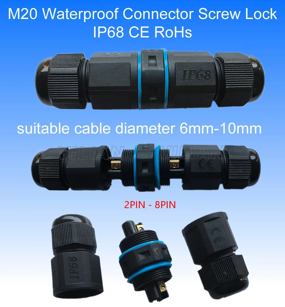 Прямой разъем 2-8 шпильки 20A IP68 водонепроницаемый разъем винтовой Столярный Электрический провод Кабель-адаптер промышленный штекер 10