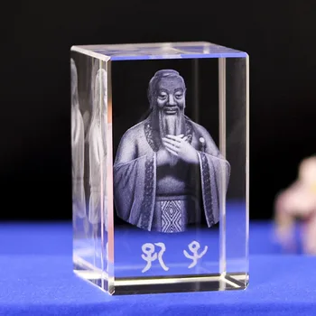

Confucius K9 Crystal Laser 3D Internal Statue Sculpture Inter-engraving Figurines Miniatures Crystal Arts and Crafts Home Decor