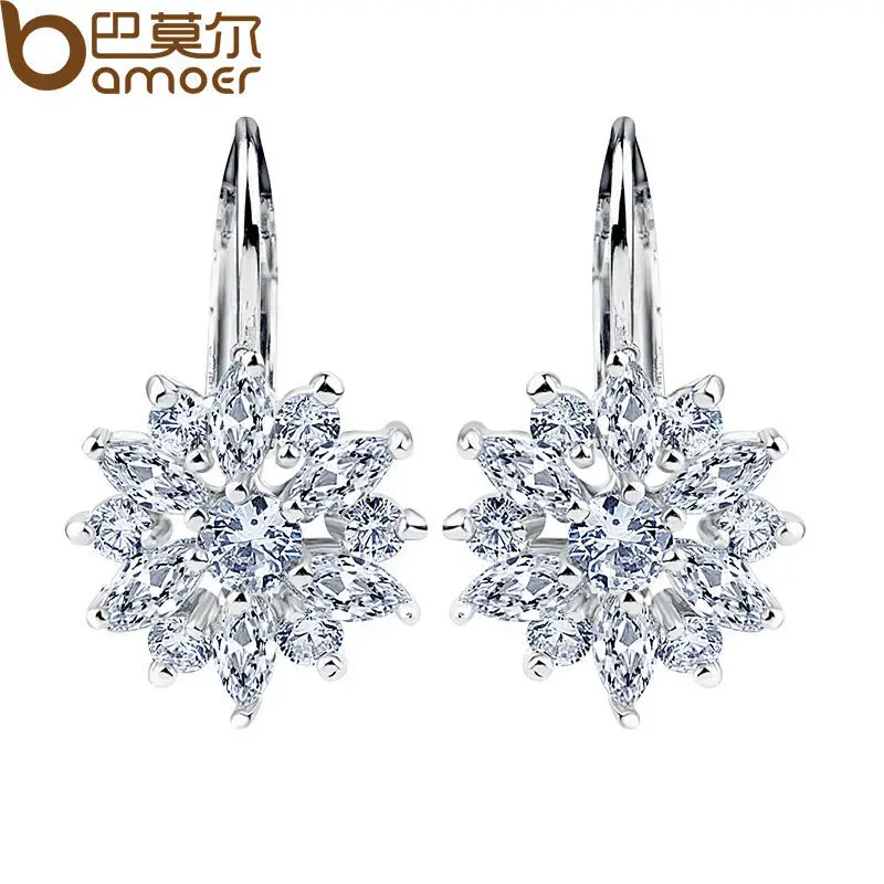 

BAMOER Real Silver Color Stud Earrings Collection with Flower Shape Multicolor/Silver AAA Zircon For Women Jewelry JIE041