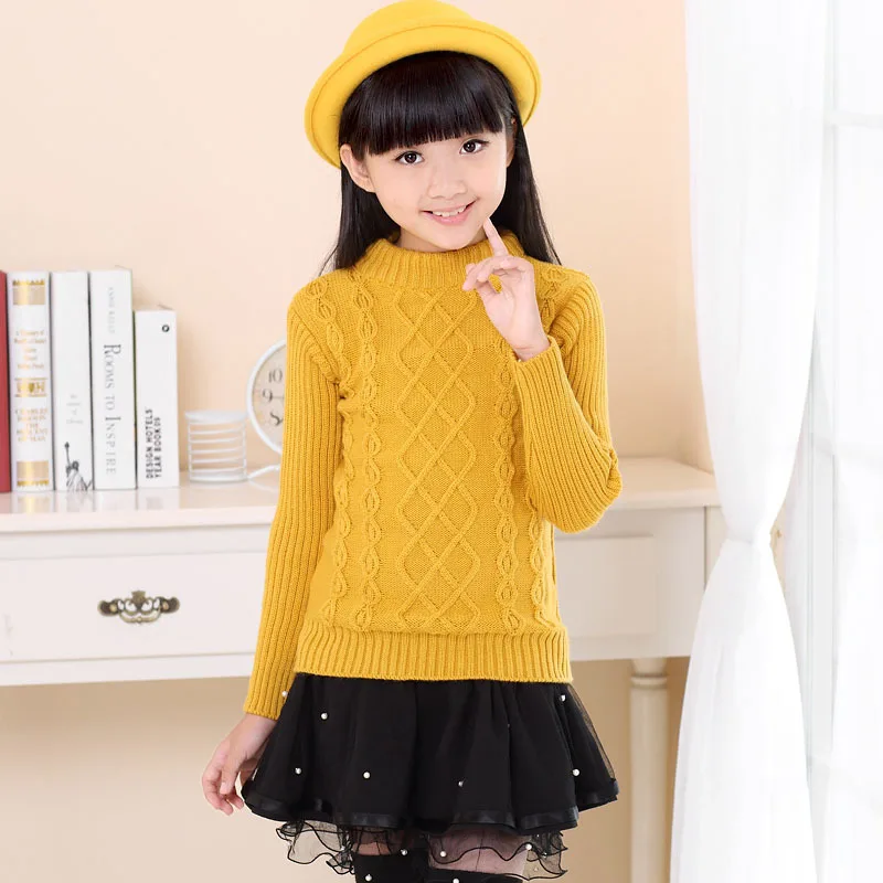 Свитера для маленьких девочек; хлопковый пуловер с длинными рукавами и высоким воротником и оборками; осенне-зимняя детская одежда; детская одежда - Цвет: Yellow