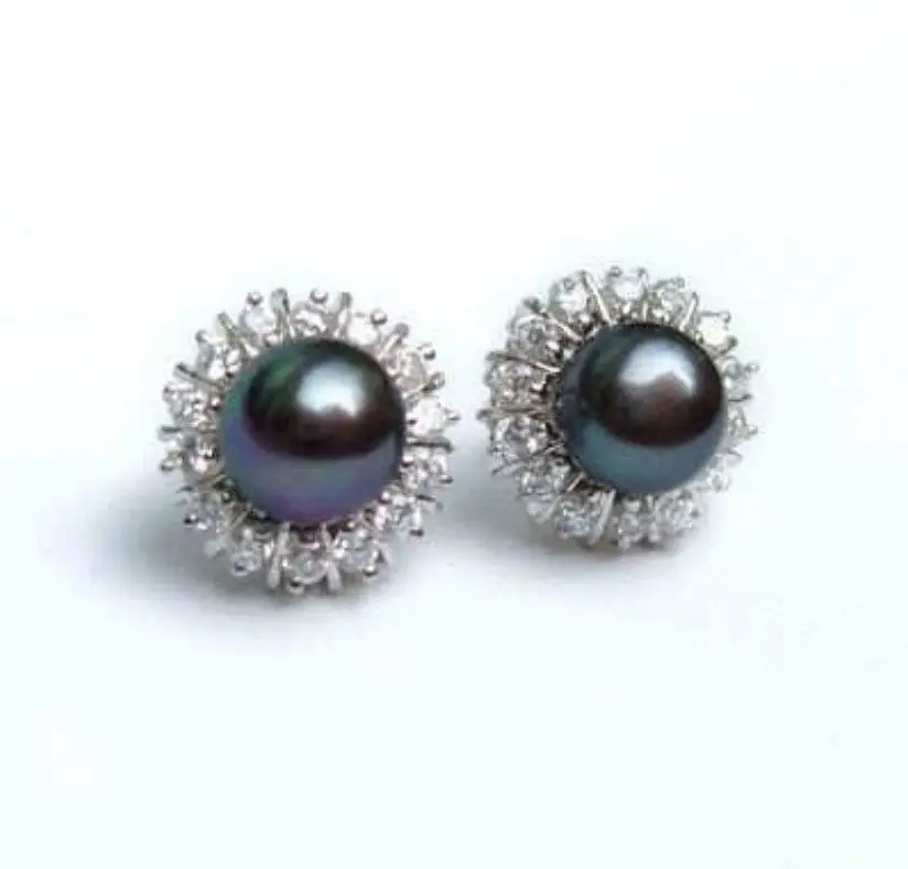 

8-9mm Black Natural Pearl Earring Crystal AAA Grade