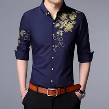 Новое поступление, весенние мужские повседневные обтягивающие рубашки с цветочным принтом, мужские классические повседневные топы с длинными рукавами, рубашки, одежда для мужчин, BJ68801 S-3XL