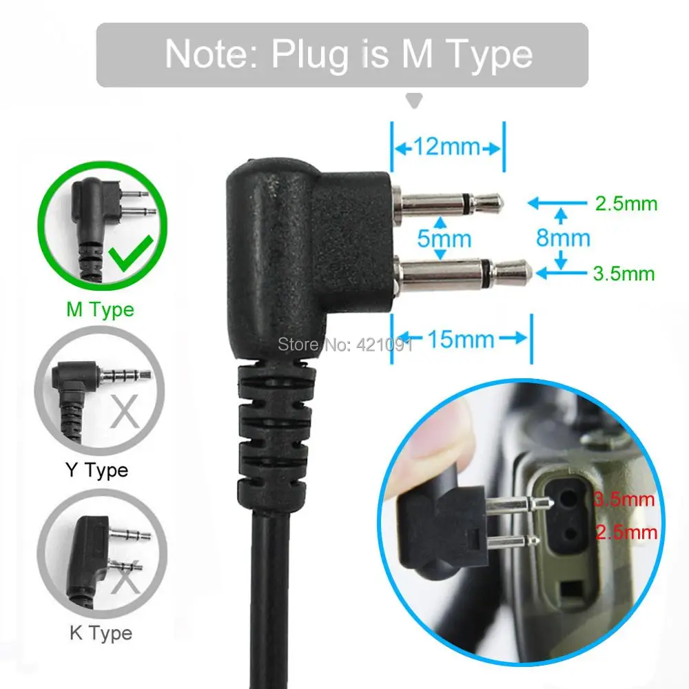 M type 2 Pin Portable Radio Headset Speaker Microphone Extension Cable for Motorola Walkie Talkie 6  7773