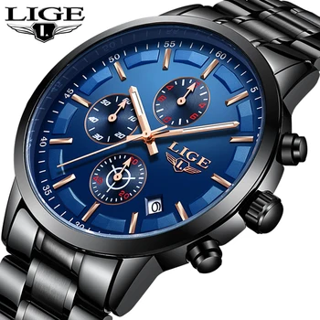 

LIGE Mens Watches Top Brand Luxury Military Sport Watch Men Stainless Steel Waterproof Clock Quartz Wristwatch Horloges Mannen