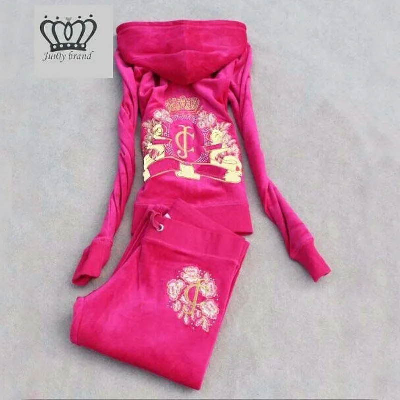 

Spring / Fall / Women's Brand Velvet fabric Fashion Tracksuits Velour suit women Track suit Hoodies and Pants Rose red